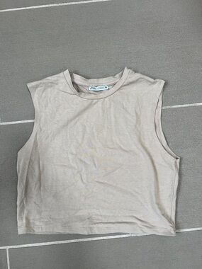 Zara Neutral Beige Sleeveless Crop Tee